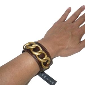 CC Skye Genuine Leather Cuff Bracelet & Matte Gold Chain